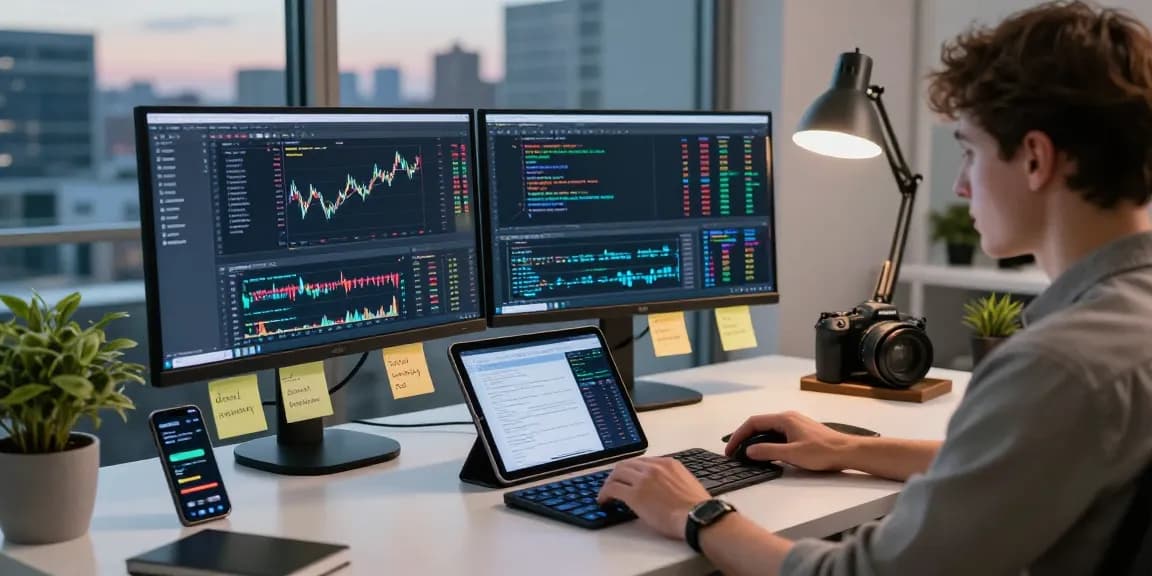 Explore global index real-time API usage in a modern tech workspace, highlighting financial data analysis tools and integration.