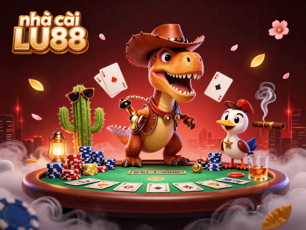 Engage in thrilling betting at nhà cái LU88 with action-packed poker scenes featuring unique characters.