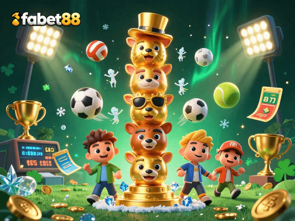 Experience gaming excitement with fabet88's energetic casino environment, featuring sports themes and golden elements.