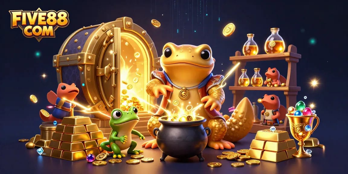 Experience the excitement with FIVE88 COM as golden riches overflow in a magical gambling scene.