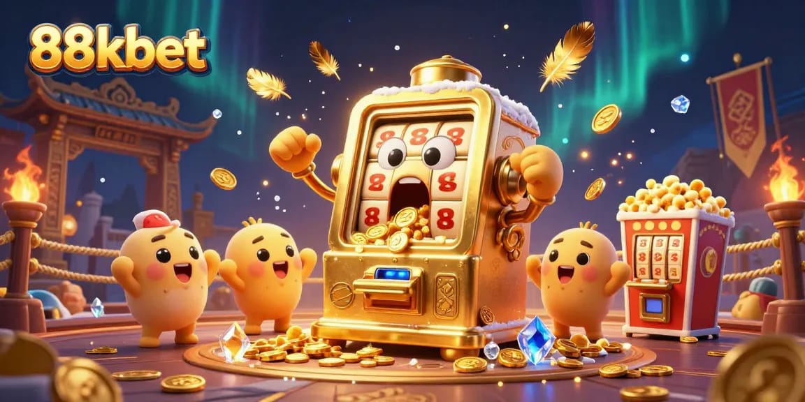 Experience the thrilling excitement of 88kbet with a lively jackpot scene showcasing animated slot machines.