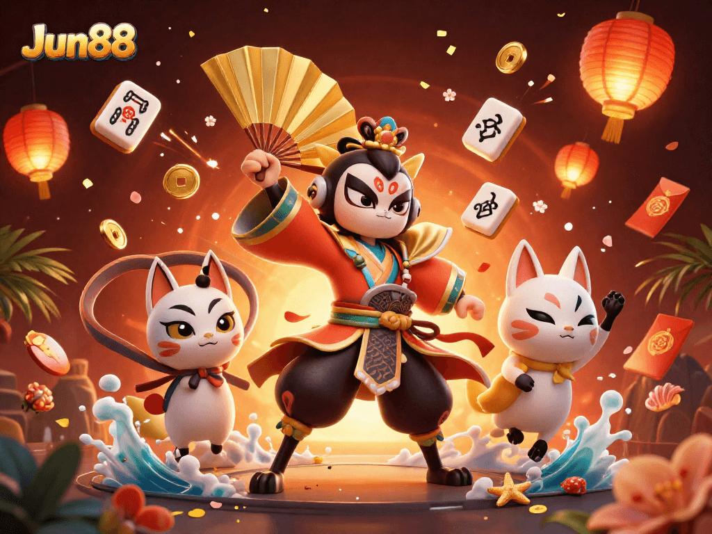 Experience exciting gaming adventures with Jun88 in a vibrant casino illustration.