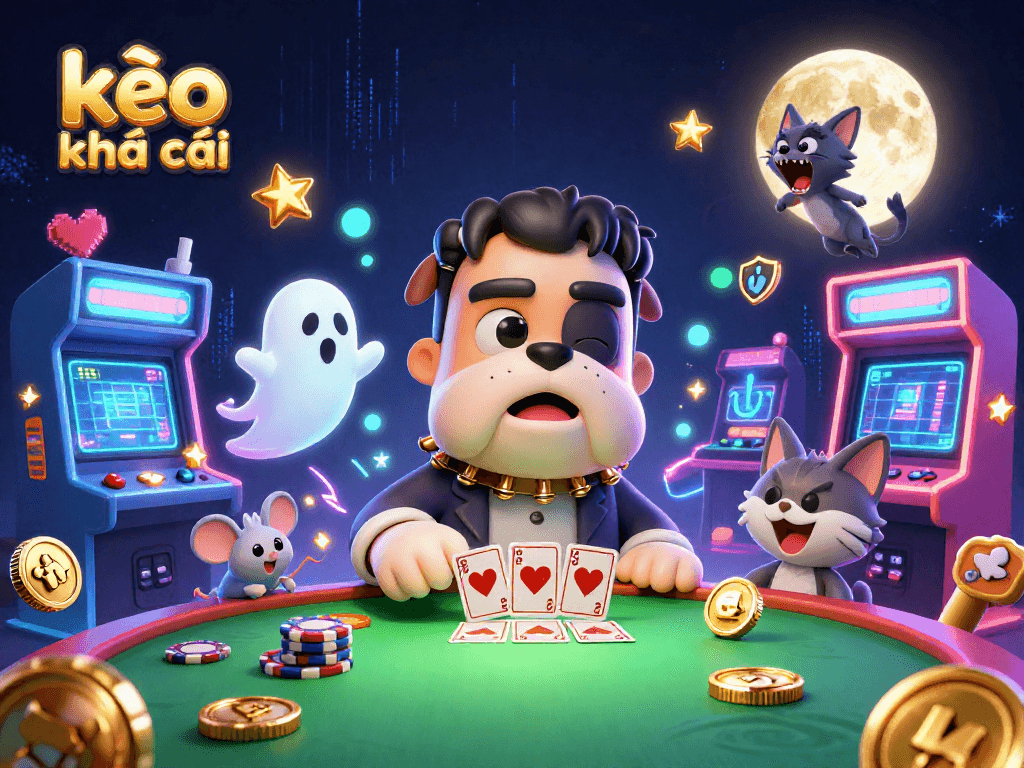 Engage with kèo nhà cái through this vibrant 3D illustration featuring a monster dealer and gaming elements.