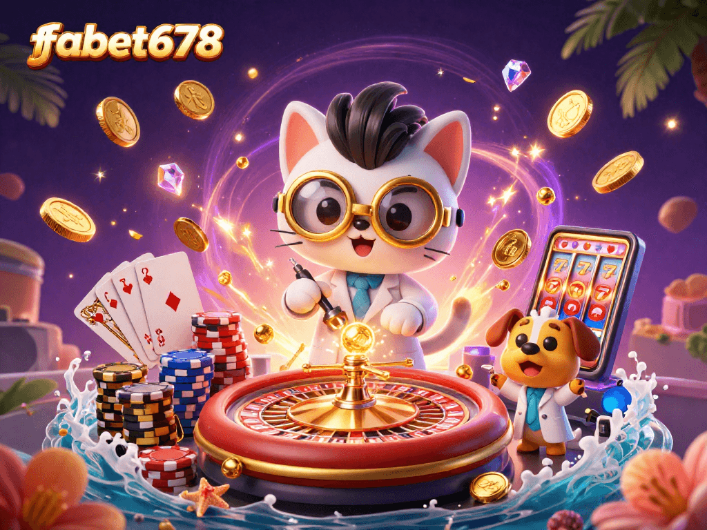 Experience the excitement of fabet678 with a mad scientist cat and assistant creating jackpots!