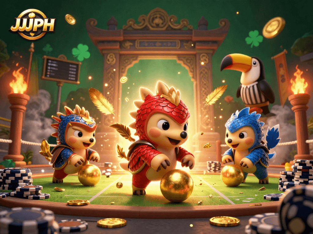 Engage in the JJJPH showdown as rival pangolins compete in a thrilling poker-themed bowling game.