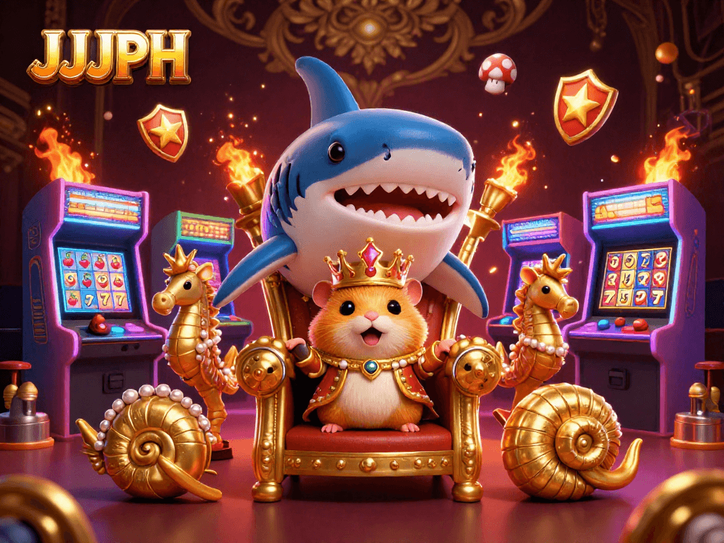 Engage with JJJPH's vibrant 3D casino scene featuring a hamster king and arcade elements for thrilling gameplay.
