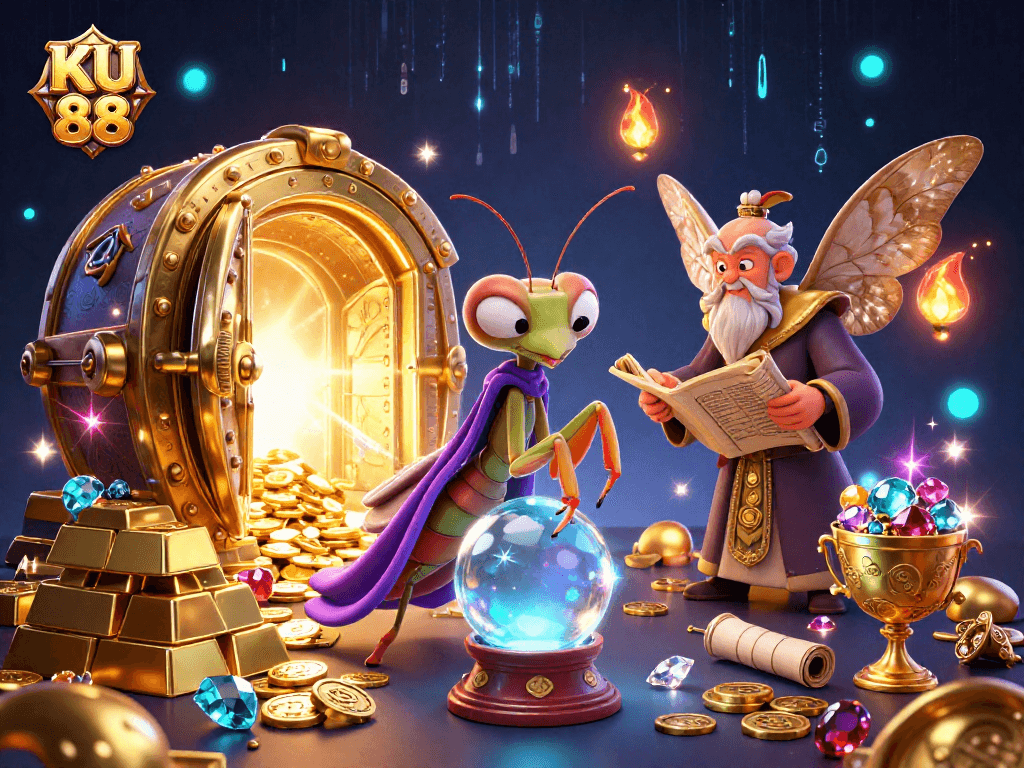 Engage winning strategies at KU 88 with vibrant 3D casino characters and treasures