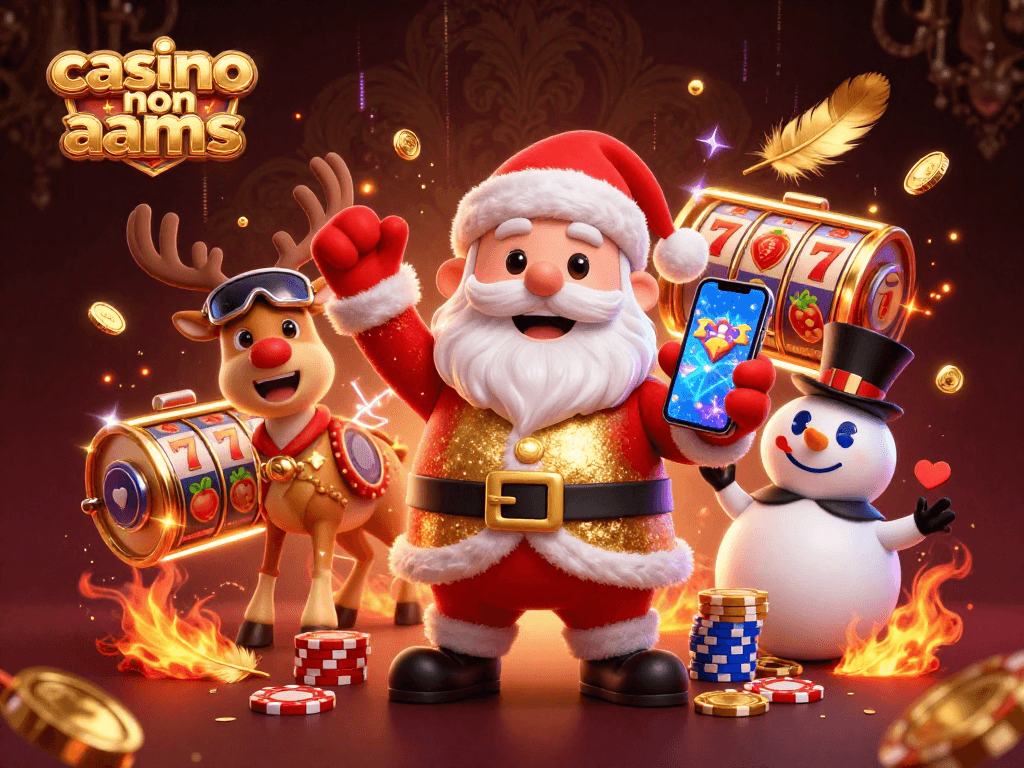 Gioca con il casino non aams con Babbo Natale e amici in un'illustrazione divertente e vivace.