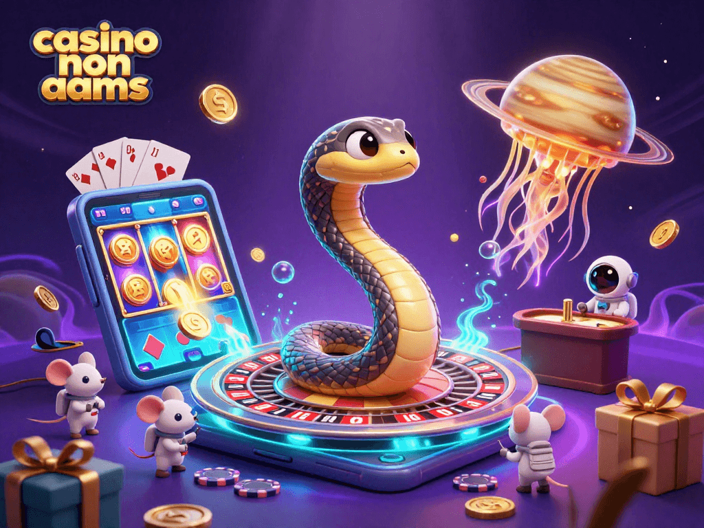 Gioco d'azzardo intergalattico con casinò non AAMS: serpente Saturno tra astronauti e una medusa dorata.
