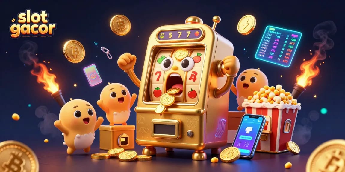 Slot gacor menggemparkan jackpot dengan koin berkilauan dan mesin slot ceria.
