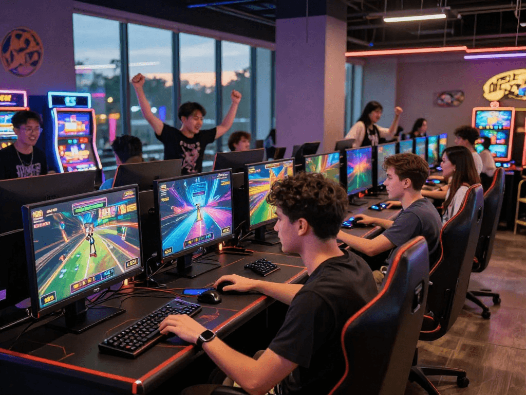 Khung cảnh trò chơi Jin88 sôi động với người chơi tham gia các trò game.