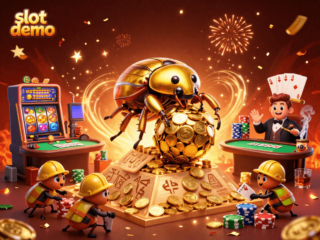 Slot demo permainan menarik dengan karakter khas dadu dan keberuntungan memenangkan jackpot.