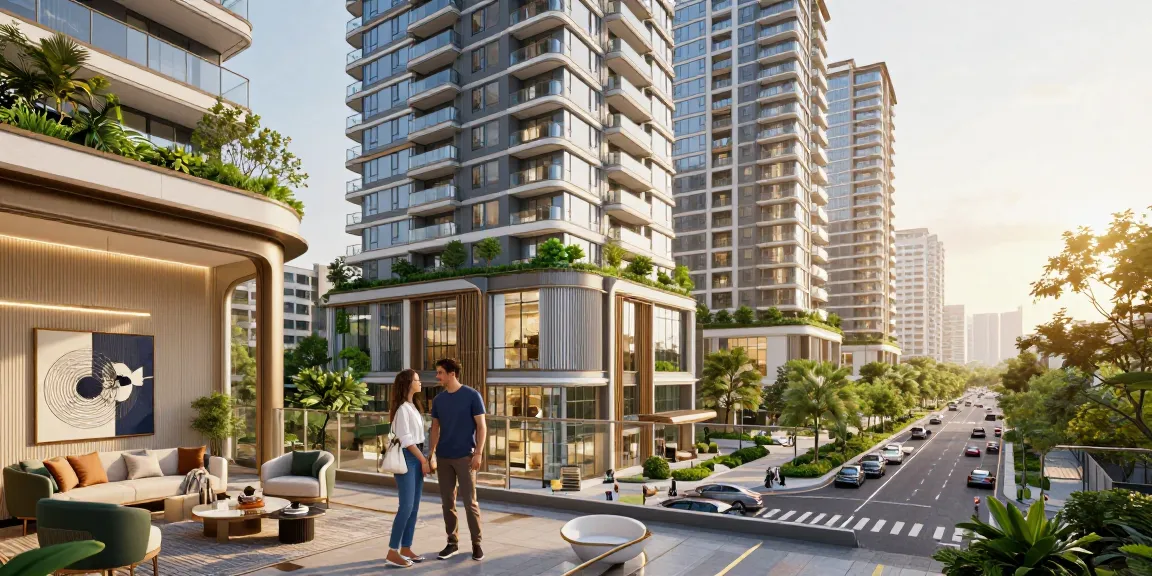 New launch condo exploration with a diverse couple enjoying modern urban living.