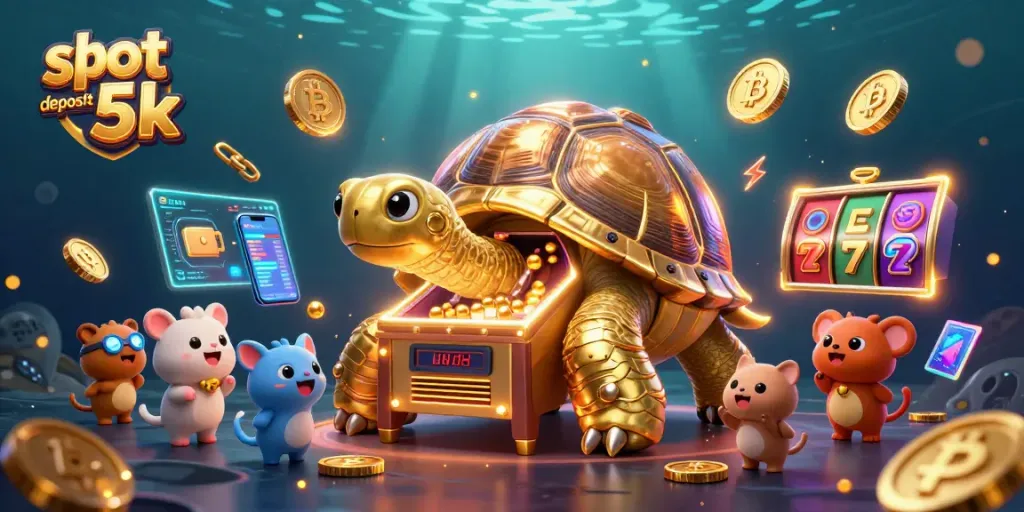 Engage with slot deposit 5k experiences in this vibrant casino-themed illustration.