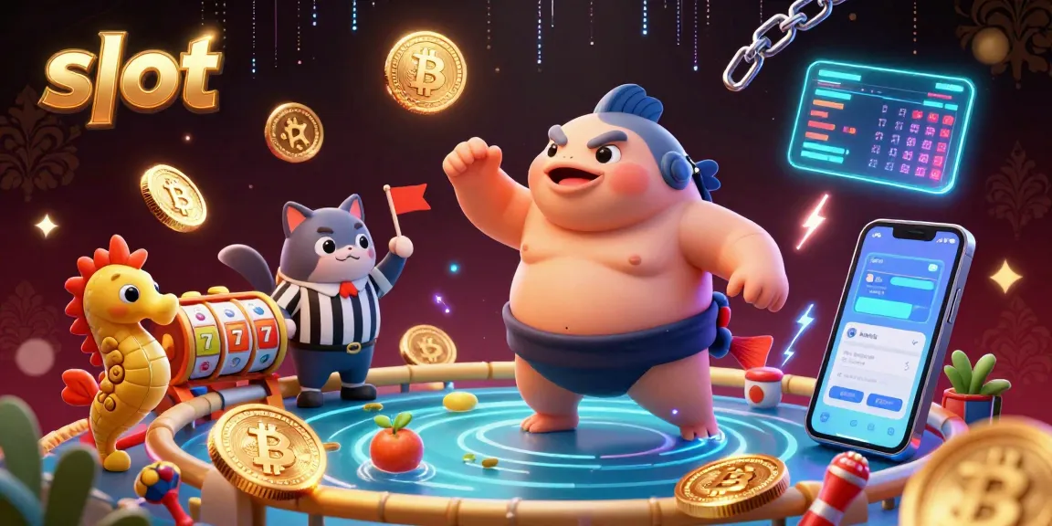 Spin the slot reels in a vibrant underwater 3D scene filled with gambling excitement and blockchain elements.