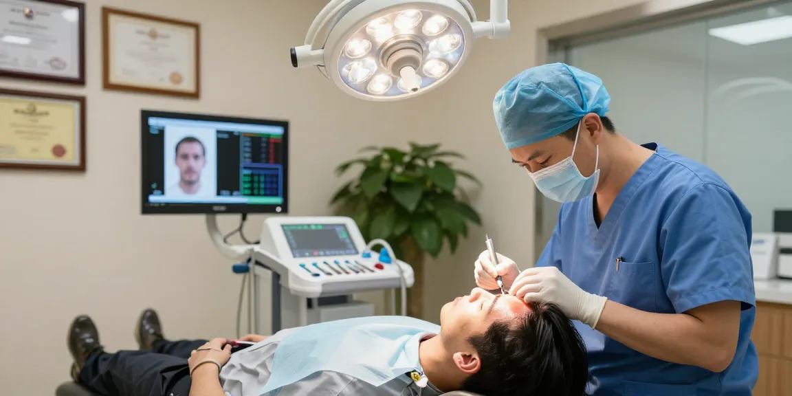 Hair transplant turkey procedure in a modern clinic, showcasing professional surgeon at work