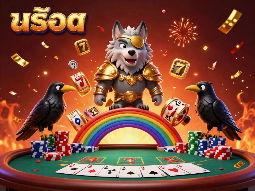Engage with exciting สล็อต gaming action surrounded by casino elements like poker chips and slot reels.
