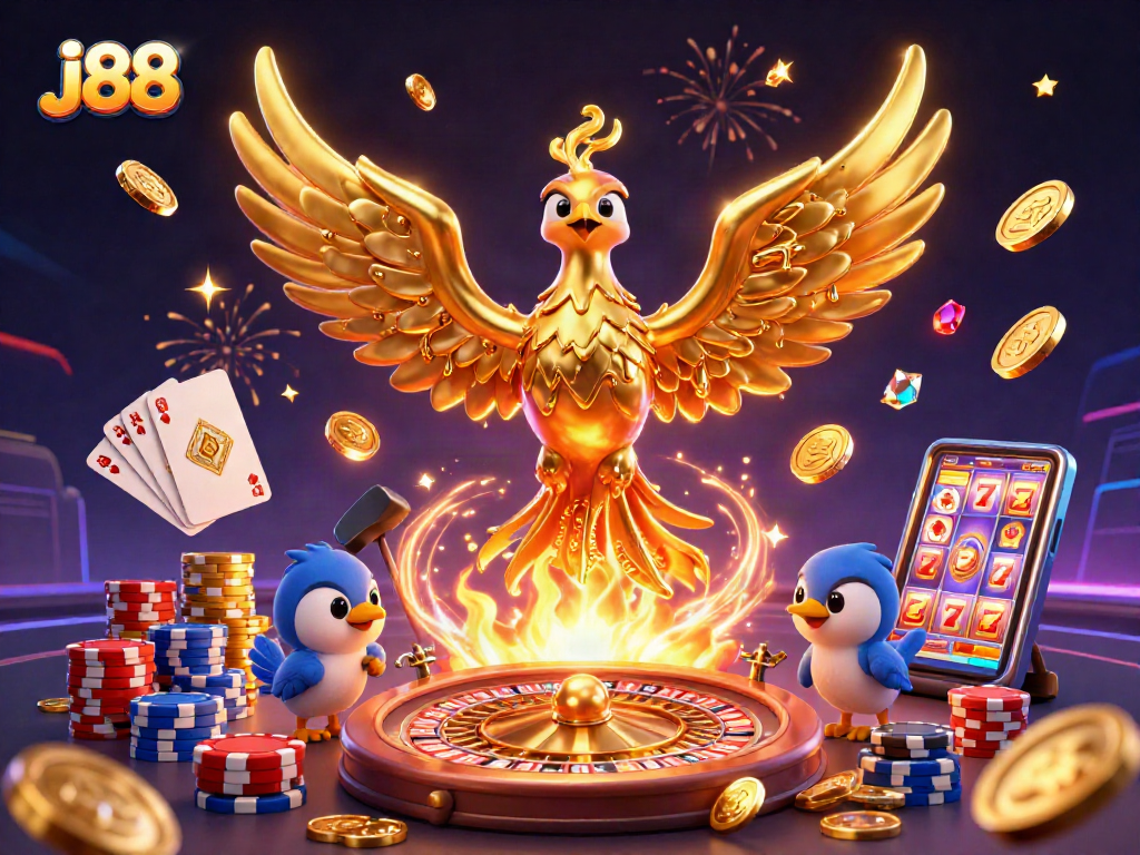 Experience the thrill of j88 with a molten golden phoenix in an exciting online casino scene.