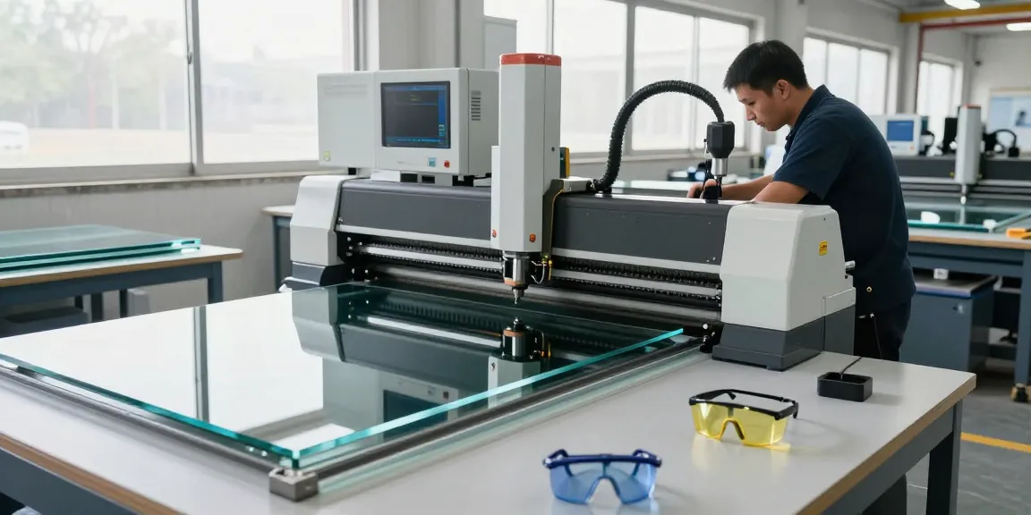 Glass cutting machine manufacturer showcasing precision cutting in a modern facility.