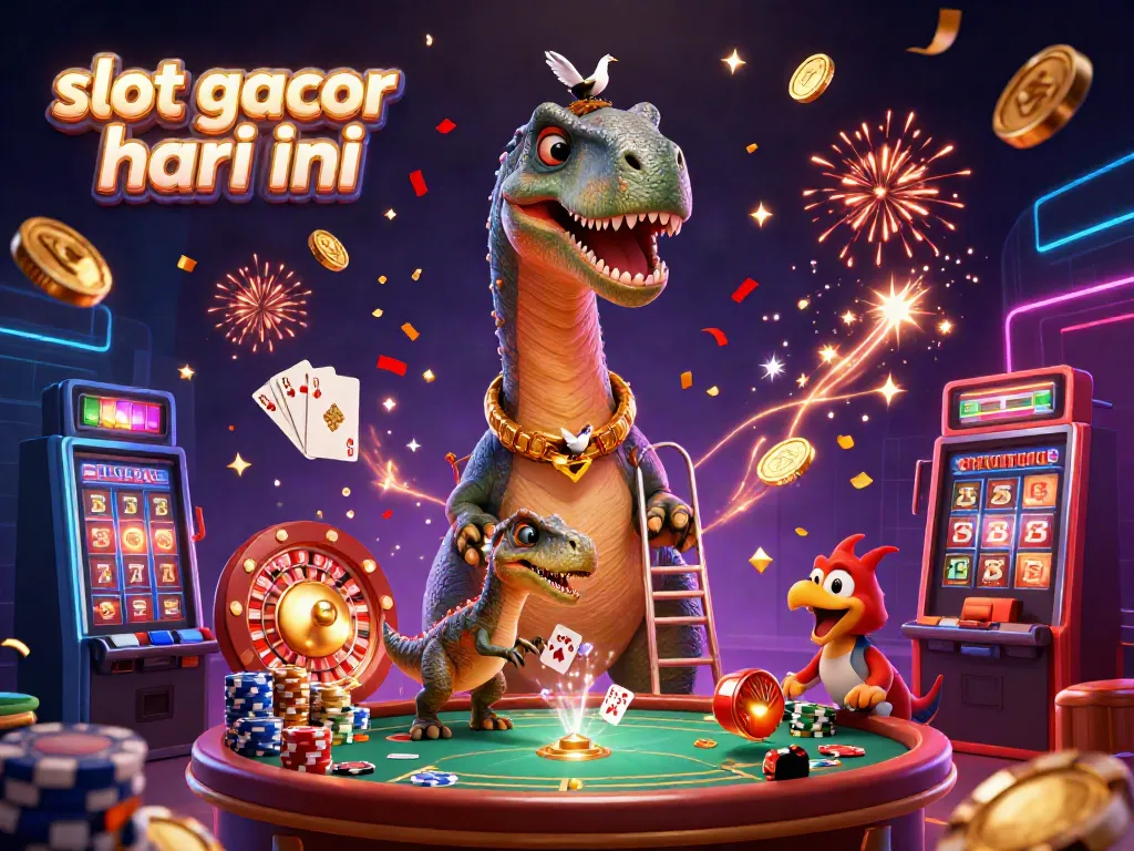 Experience the thrilling action of slot gacor hari ini with a vibrant 3D casino scene featuring fun characters and dynamic games.