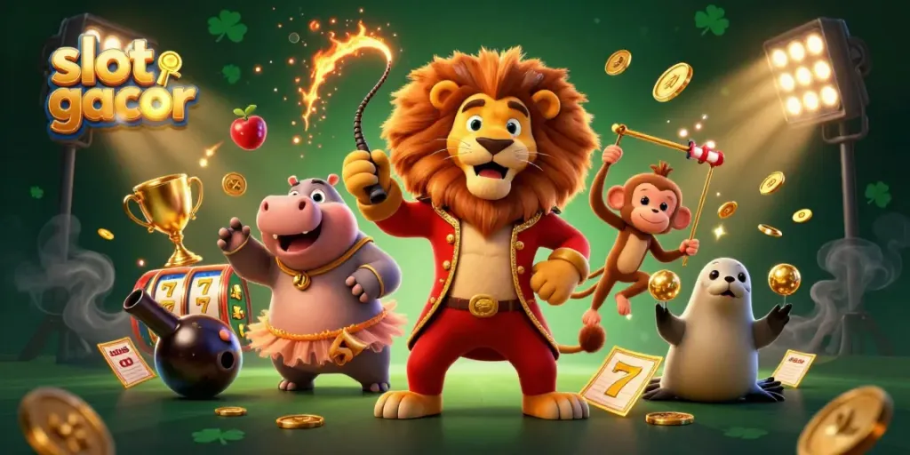 Experience the thrill of slot gacor with vibrant characters, dynamic slots, and exciting casino elements in this detailed illustration.