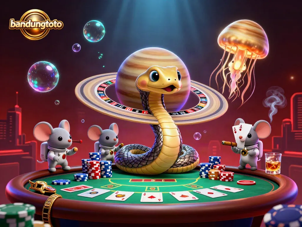 Engage with bandungtoto in this vibrant cosmic casino illustration featuring unique characters.