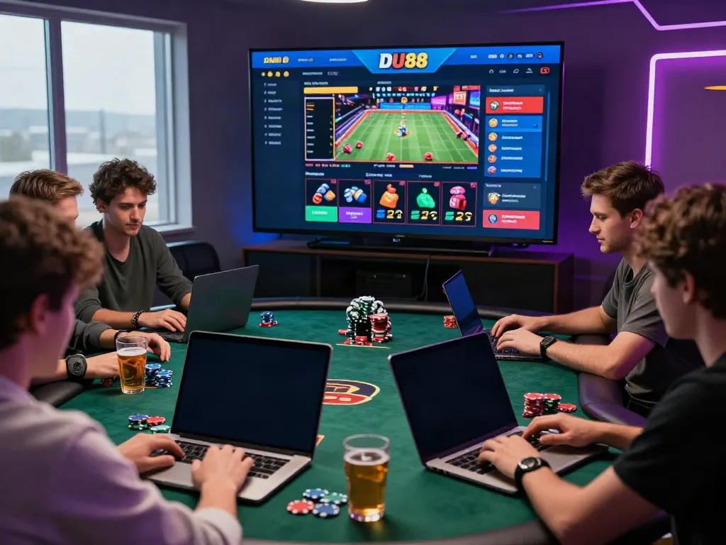 Exciting online gambling experience with DU88 platform displayed on screens.