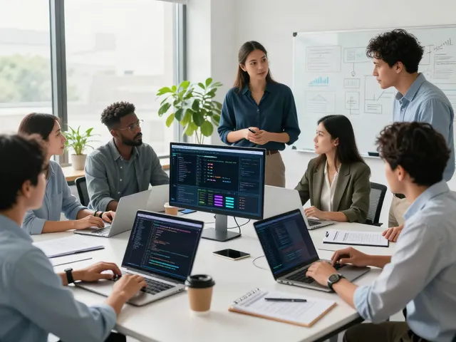 Collaboration scene showcasing insurtech news today in a modern office with diverse professionals.