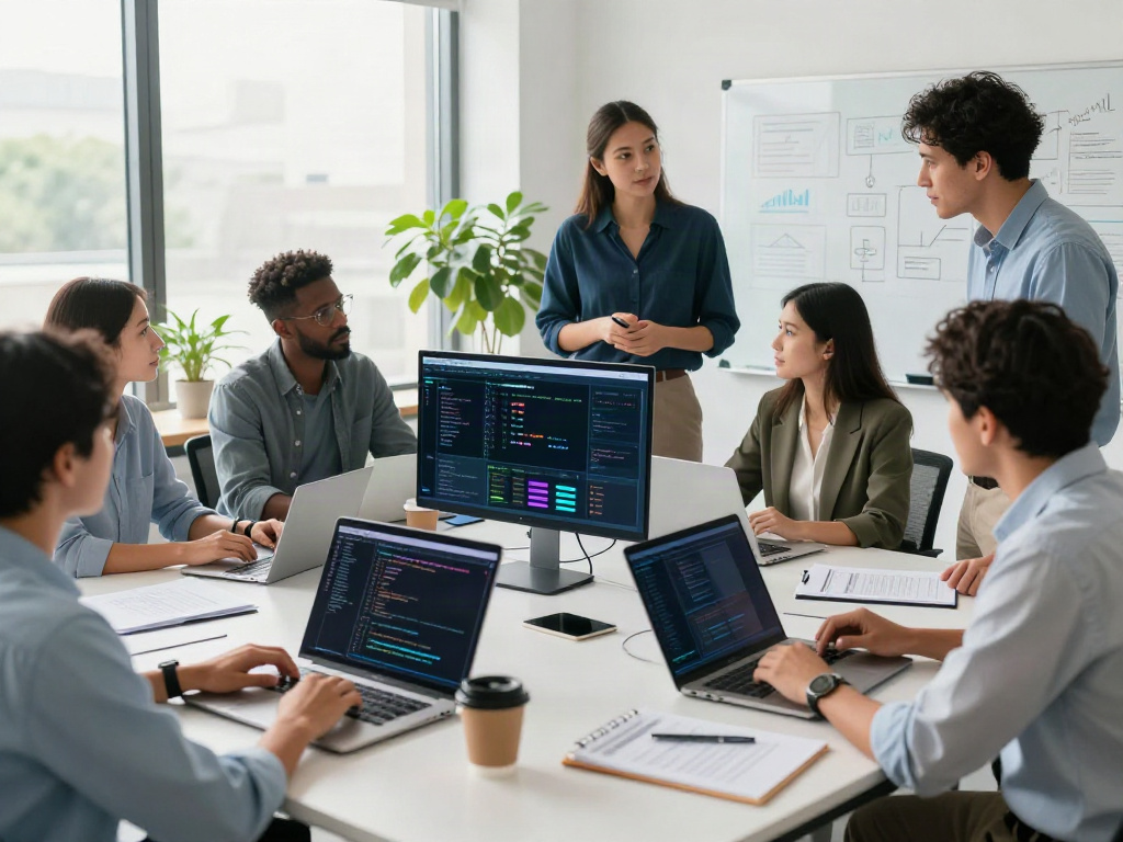 Collaboration scene showcasing insurtech news today in a modern office with diverse professionals.
