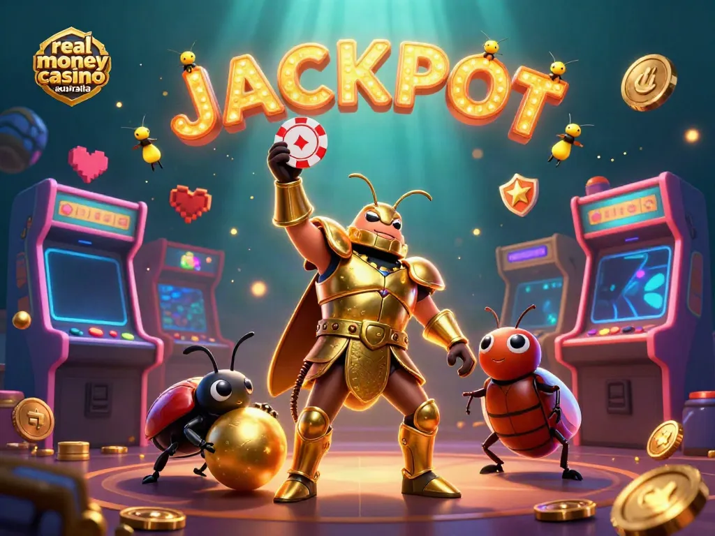 Experience the excitement of real money casino Australia with vibrant characters and casino elements in this dynamic 3D illustration.