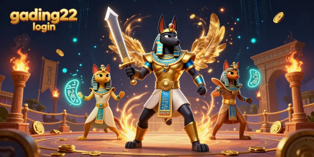 Experience the thrill of gading22 login with Anubis and Bastet amid dynamic casino elements.