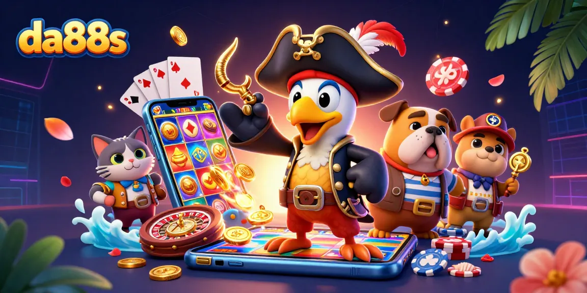 da88s showcases a vibrant pirate-themed casino scene with engaging gambling elements and dynamic characters.