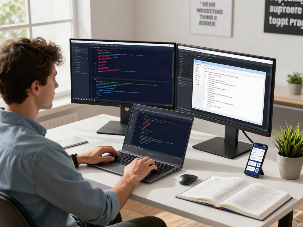 Pengembangan perangkat lunak dengan PGserver di ruang kerja modern.