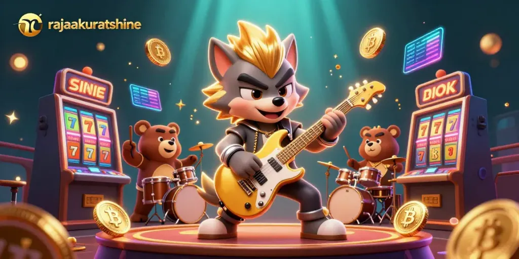 Experience thrilling gameplay with rajaakuratshine as a rock star wolf and drummer bear light up the casino.