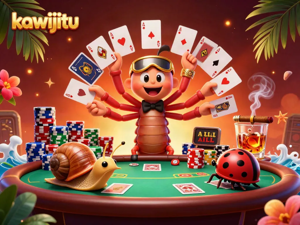Experience the excitement of kawijitu with a 3D illustration of a vibrant casino scene.