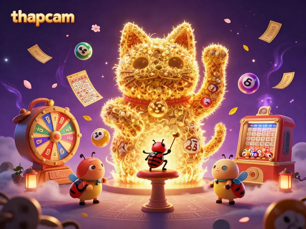 thapcam showcases an enchanting lucky cat amidst dynamic casino symbols, illuminating the essence of gaming excitement.