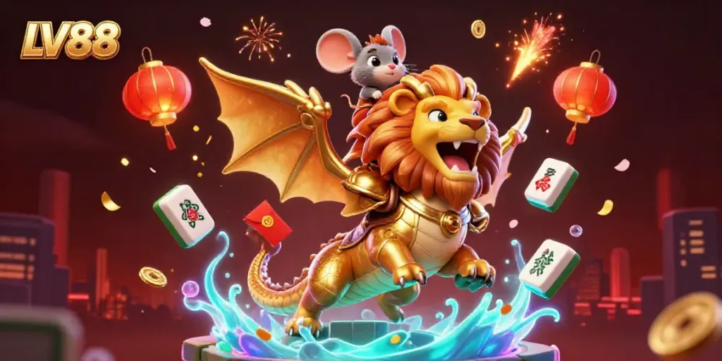 Experience thrilling gameplay at LV88 with a triumphant chimera and dynamic casino elements.