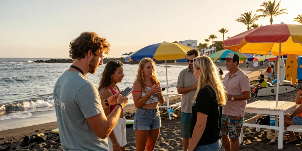 Tenerife Forum community discussing travel tips at a sunny beach.