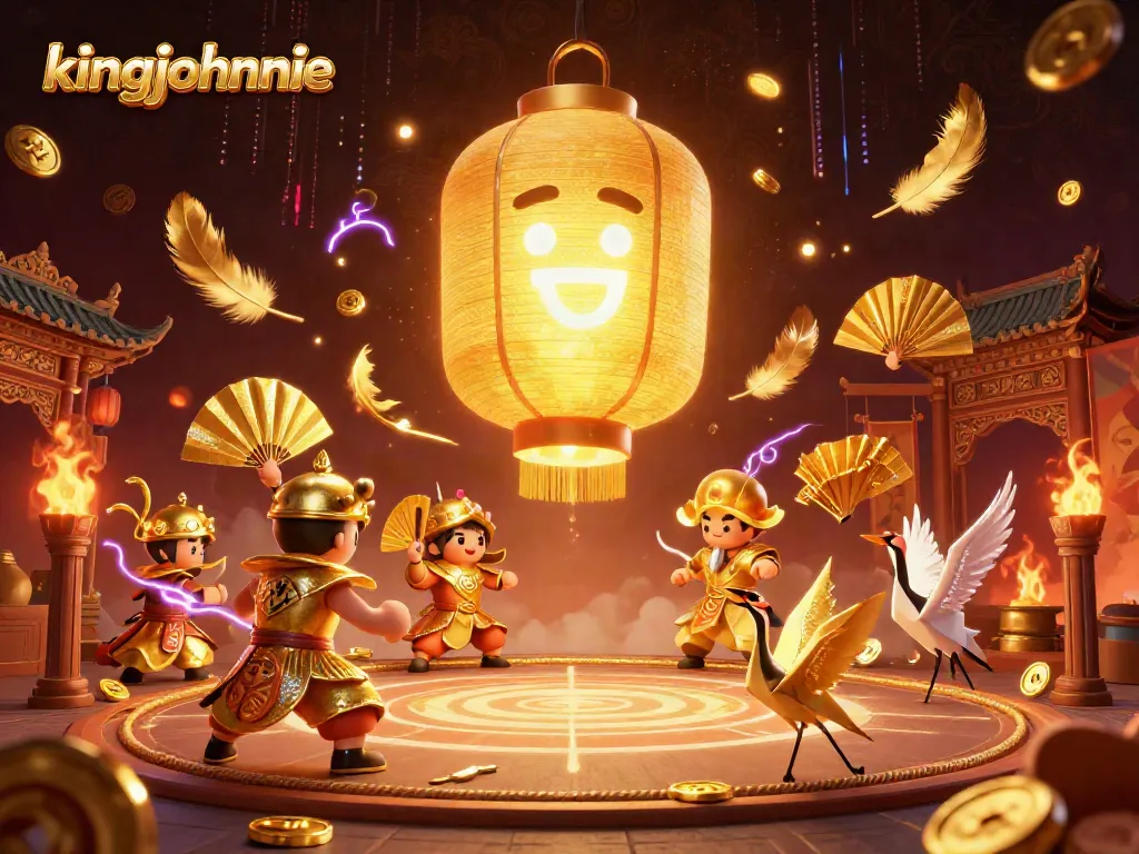 Engage in vibrant gameplay at kingjohnnie casino featuring dynamic 3D illustration of lucky symbols.