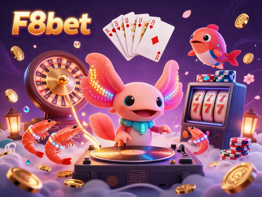 Experience vibrant casino excitement with F8bet featuring dynamic characters, gold coins, and engaging gaming elements.