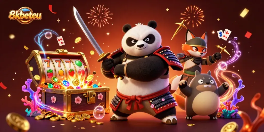 Experience thrilling gameplay with 8xbeteu in this vibrant casino-themed 3D illustration.
