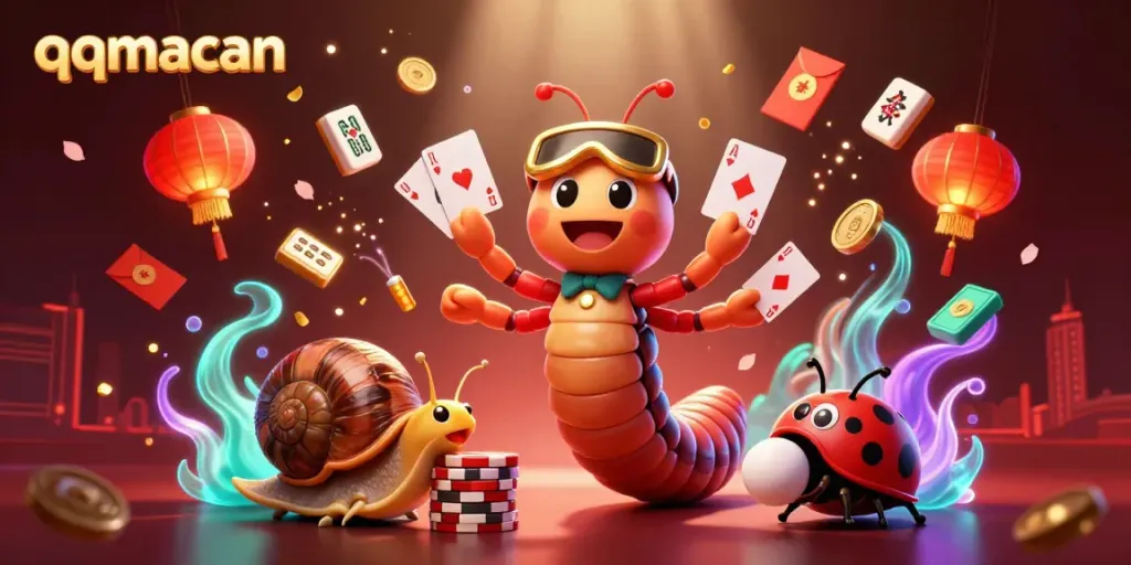 Play exciting games with multiple characters on qqmacan, a colorful casino scene full of action.