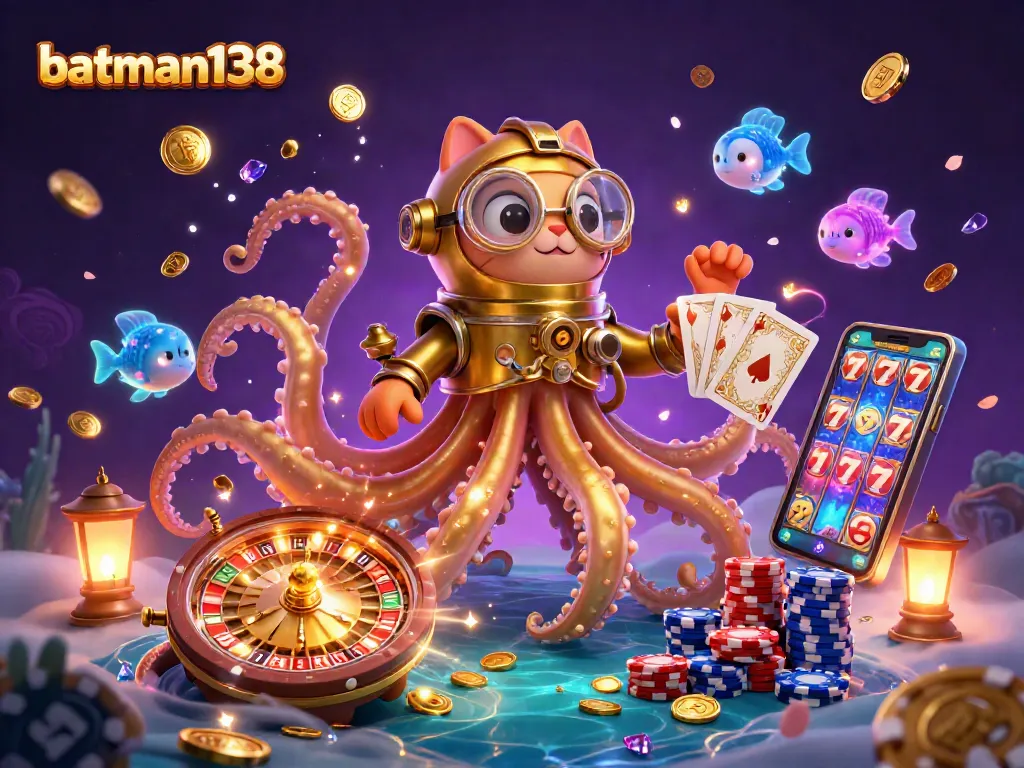 Engage with batman138 as the colossal kraken unveils treasures while the diving cat explores vibrant slots.