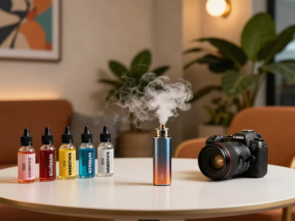 Nomenon E Liquid 100ml bottles arranged stylishly in a modern lounge setting