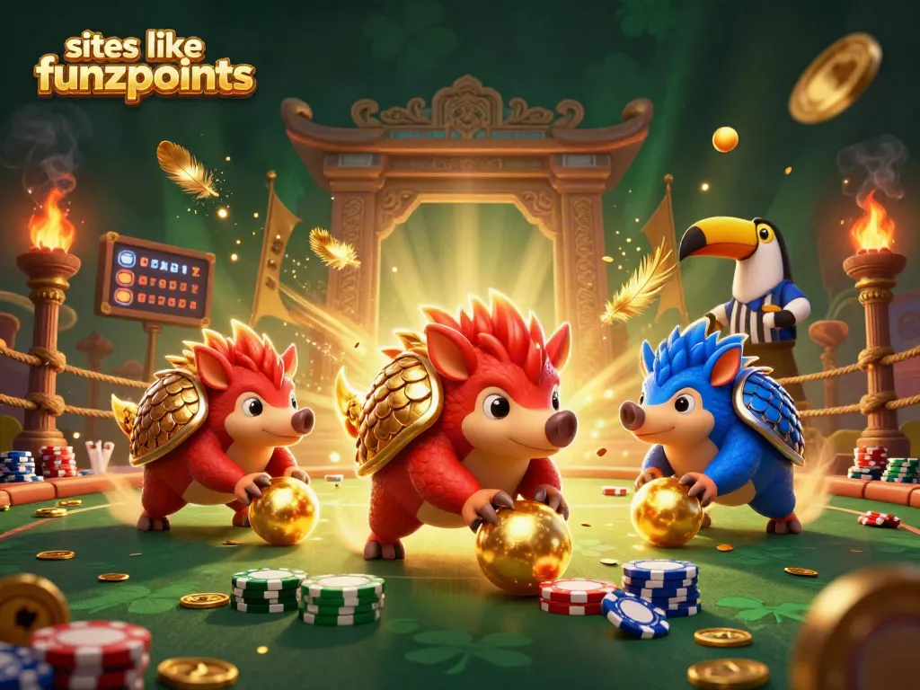 Experience dynamic gameplay at sites like funzpoints with vibrant pangolins competing amidst casino elements.