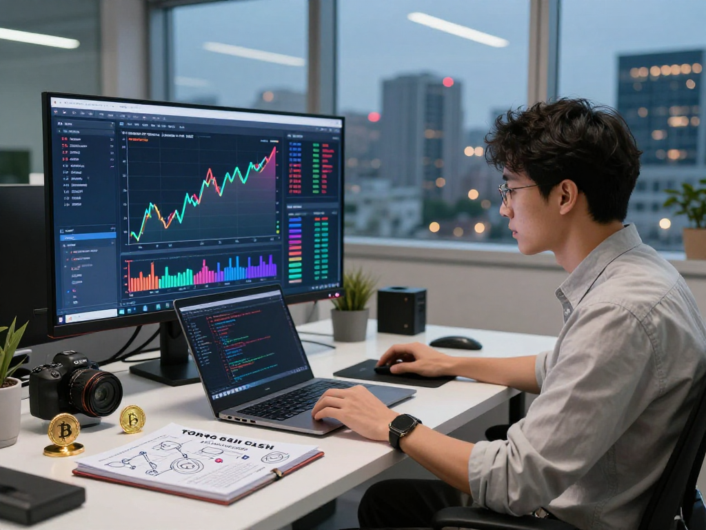 Data analyst exploring tornardocash trends in a modern office with technology.
