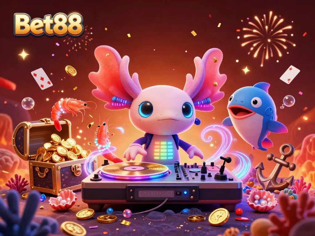 Spin to win at Bet88 with colorful casino-inspired 3D characters and vibrant underwater elements.