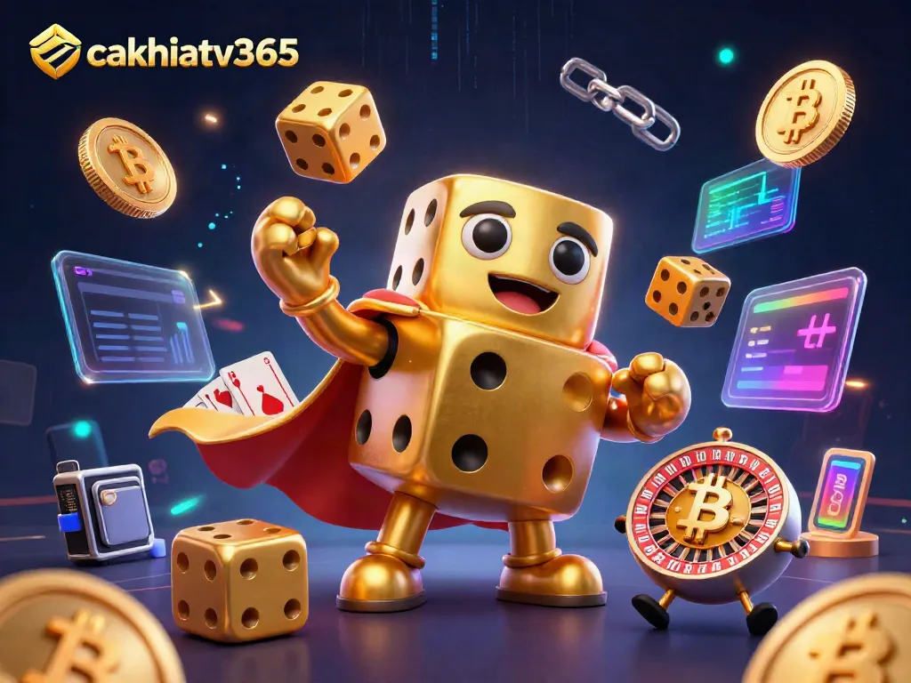 CakhiaTV offers an engaging gaming experience with dynamic 3D dice characters and vibrant casino elements.