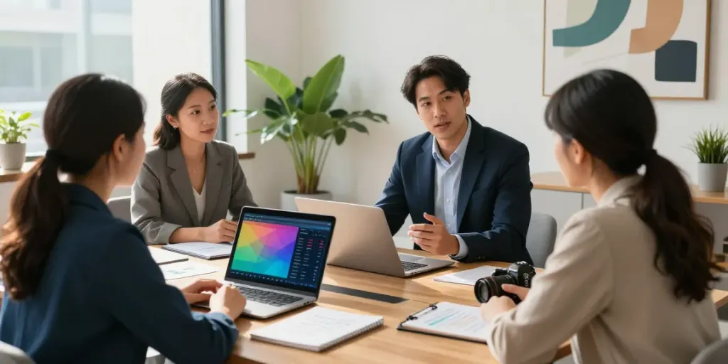 Debt Recycling consultation in a modern financial office with a couple and advisor discussing strategies.