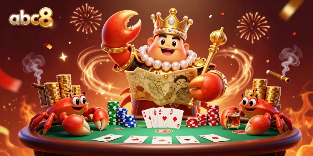 Experience thrilling gameplay at abc8 with a golden crab emperor ruling a vibrant casino scene.